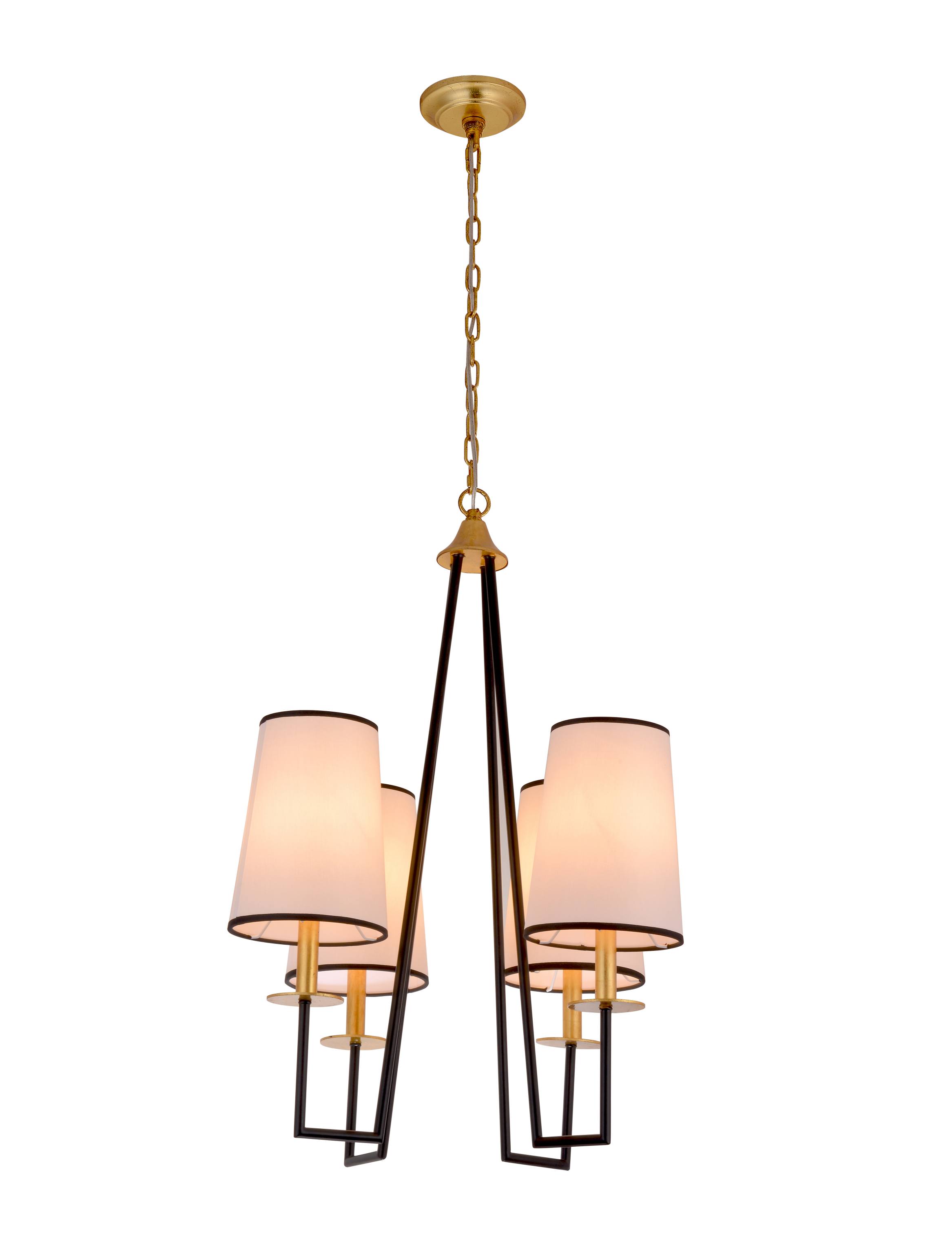 Geometric Black Gold 4‑Light Fabric Shade Chandelier