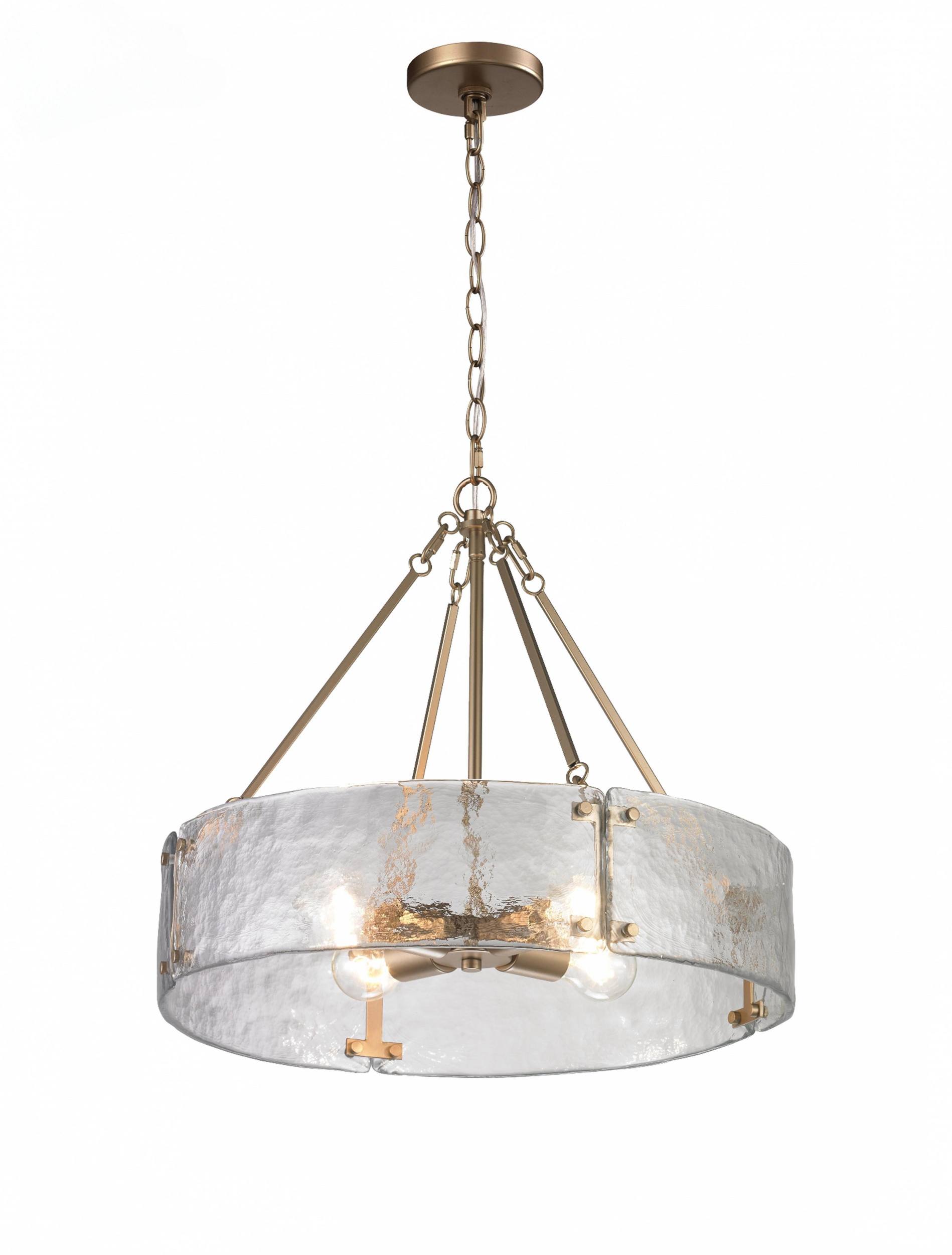 Hammered Glass Drum Brass Chandelier