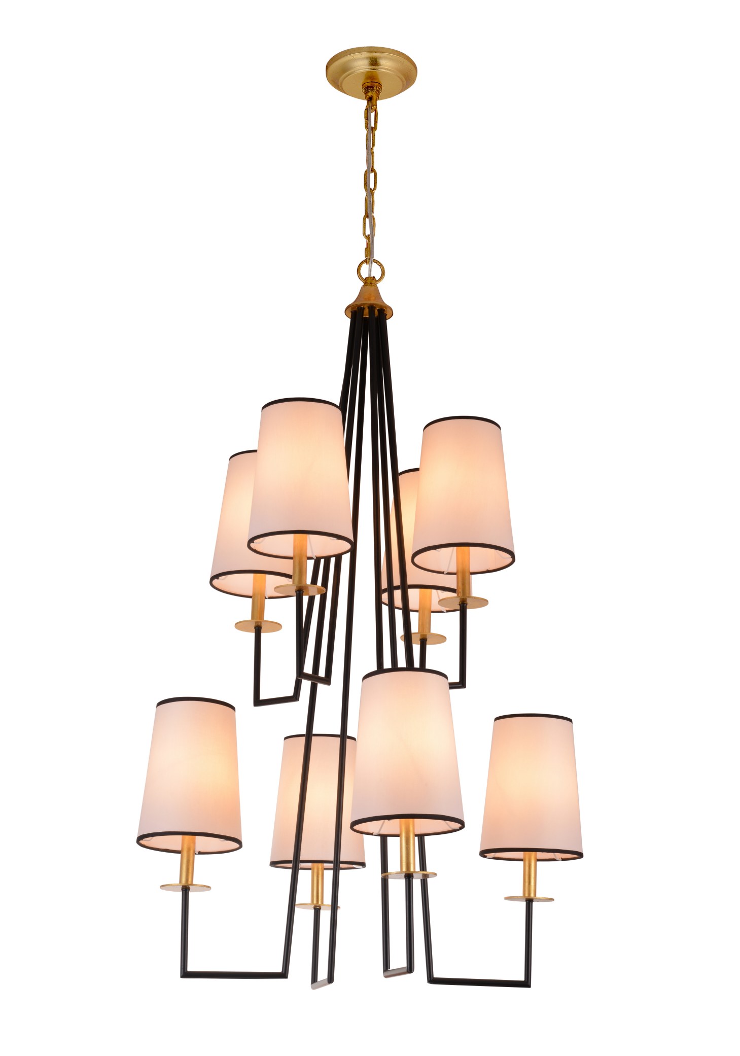 Tiered Geometric 8‑Light Black Gold Fabric Chandelier