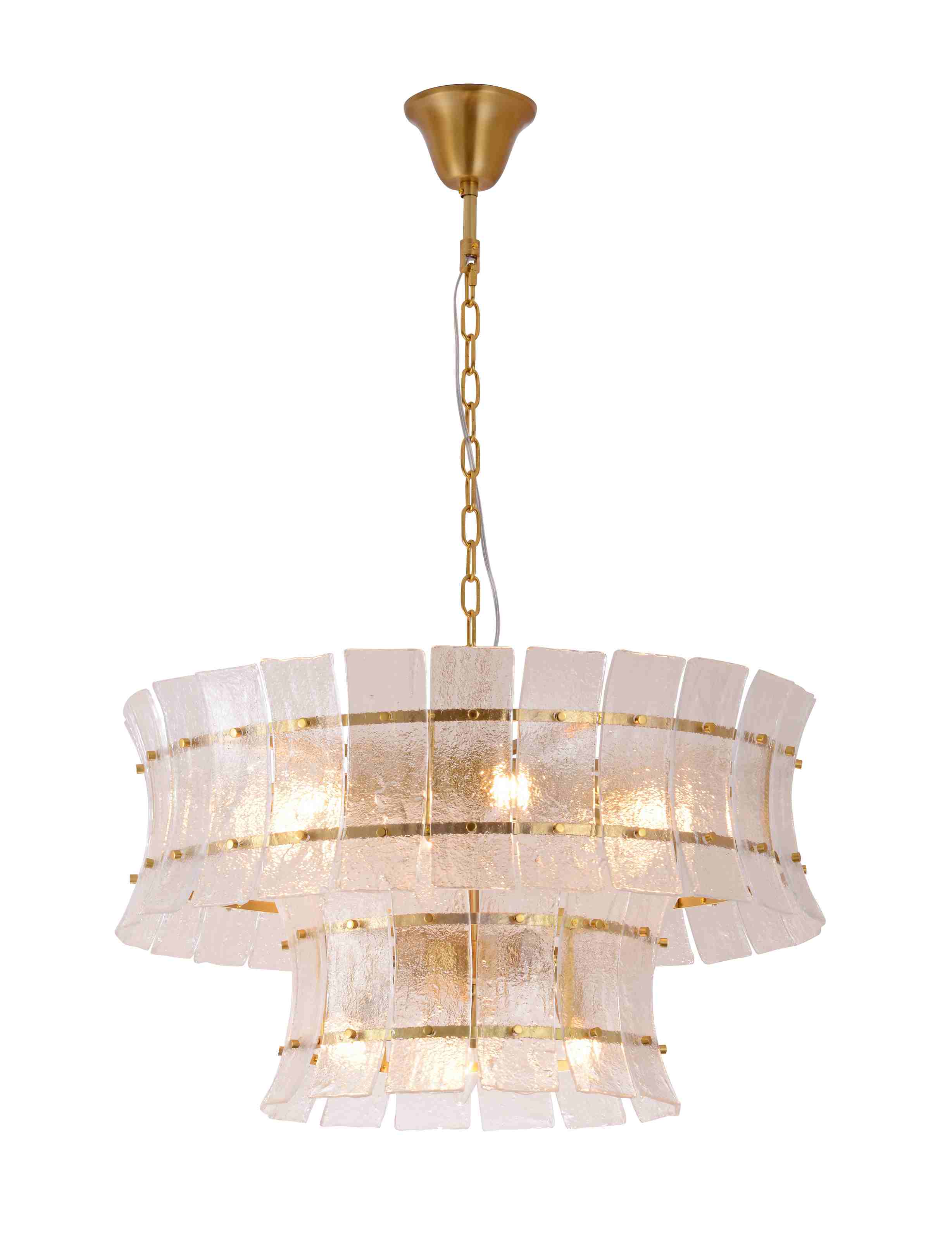Two‑Tier Hammered Textured Glass Brass Chandelier