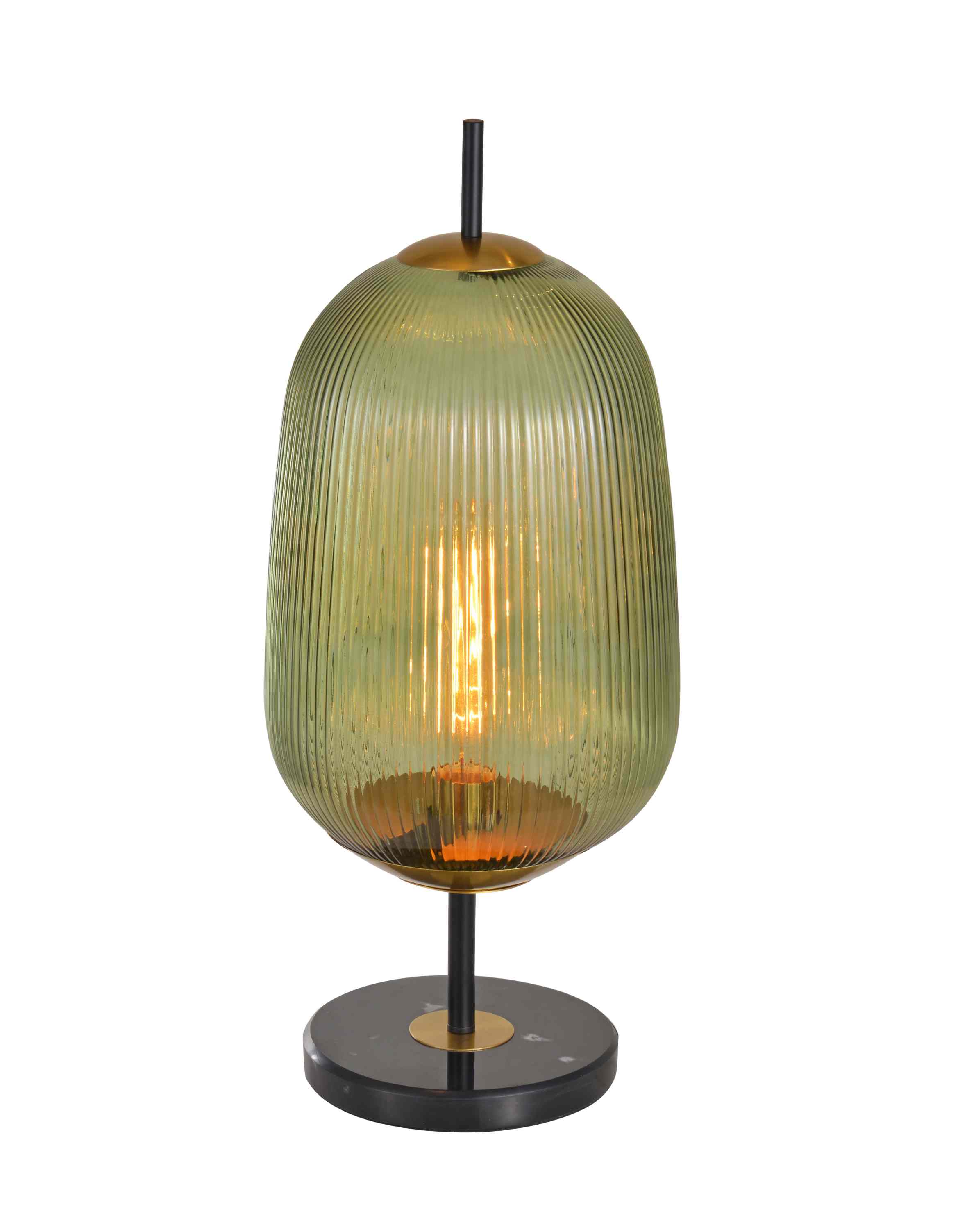 Vintage Vertical Ribbed Green Glass Table Lamp